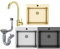 Edelstahlspüle 50,5x55 Hochwertig Küchenspüle eckig inkl. Siphon-Set (Mit Armatur, Gold)