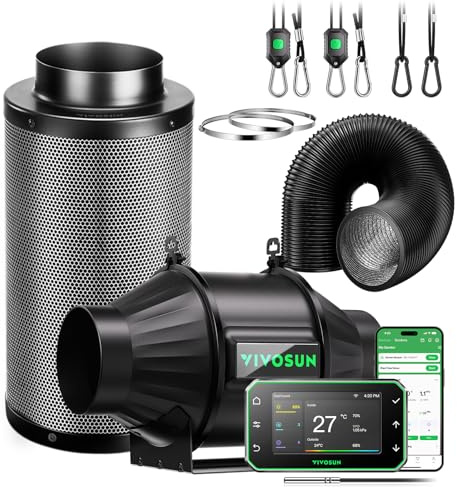 VIVOSUN PRO T4 Smart Air Filtration Kit, 10 cm AeroZesh T4 Duct Fan with GrowHub E42A, Carbon Filter & Air Duct, Cooling & Ventilation System for Grow Tent, Hydroponics, Indoor Growing