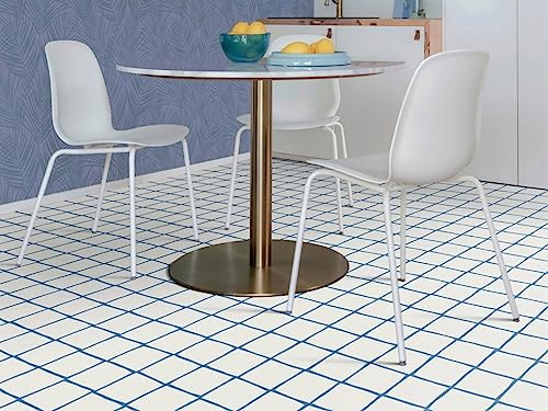 PVC Bodenbelag Vinylboden in blau weissem Fliesen Look, Zuschnitt (2m breit / 1m lang)