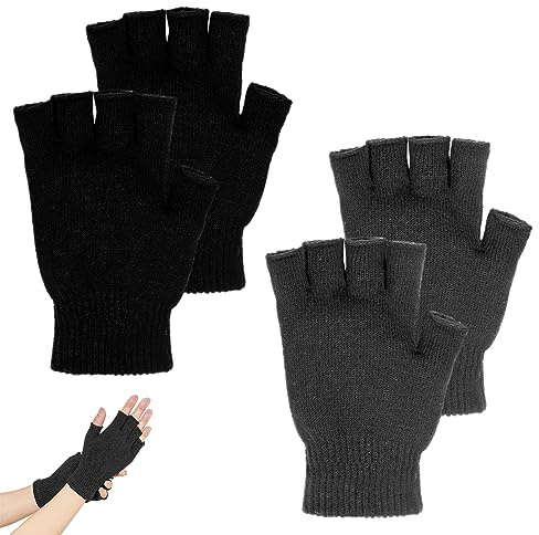 YUFFQOPC 2 Pair Half Finger Gloves - Winter Knitted Fingerless Mittens for Typing, Unisex Heated Work Gloves for Outdoor Use