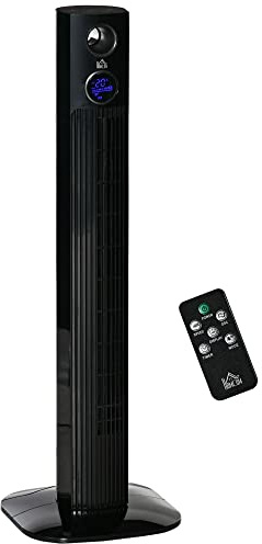 HOMCOM Ventilateur Colonne Silencieux 45 W, Ventilateur Tour pour Chambre à Coucher, 3 Modes, 3 Vitesses, Télécommande, Oscillant 70°, Minuterie 12H, Écran LED, Convient à l'Aromathérapie, 96cm, Noir