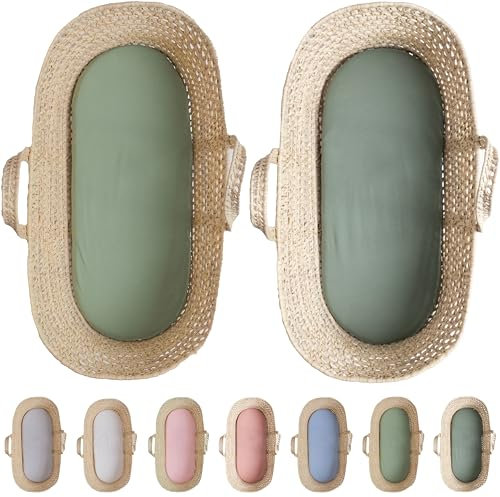 Bunnyjik 28x74-30x70 Ovale Spannbettlaken – GOTS-ZERTIFIZIERTES Bio Set aus 2 – 100% Baumwolle, Luxuriös 190GSM Dick & Ultraweich – Stubenwagen Bezug, Moseskorb, Babybett, Beistellbett