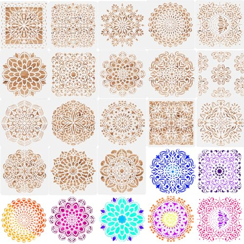 18 Piezas Plantillas de Mandalas de Dibujo, 15 X 15cm Mandala Manualidades Painting Stencils, Reutilizables, Cortadas con Láser para DIY Pintura Álbum de recortes Arte de la Pared