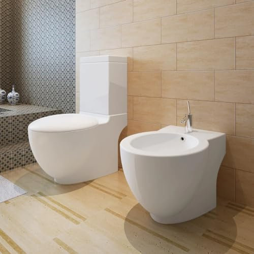 Tidyard Ensemble de Toilette et Bidet sur Pied Blanc céramique pour Salle de Bain