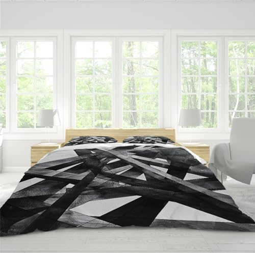 LANDERSION Neutral Duvet Cover Queen - Black and White Microfibre Duvet Cover Fashion Creative Bedding Set with 2 Pillowcases Soft Quilt Cover