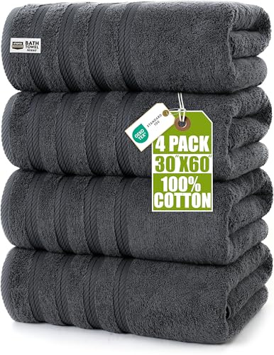 Utopia Towels 4 Pack Premium Extra Large Bath Towels Set, (30 x 60 Inches) 100% Ring Spun Cotton, Lightweight and Highly Absorbent Quick Drying Towels, Perfect for Daily Use (Grey)