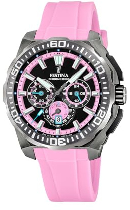 Festina Montre Homme Analogique - Caoutchouc Rose - Quartz - Chronographe - Calendrier - Verre Minéral Haute Résistance - Étanche 20 ATM - F20725/2 Chrono Bike