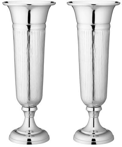 2 jarrones de suelo XL de aluminio de 64 cm de alto, color plateado, decoración de ánfora, jarrón grande de aluminio