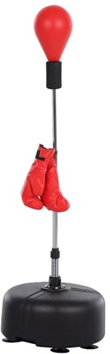 HOMCOM Punching Ball da Terra, Sacco da Boxe da Terra con Base Riempibile, Ventose e Guantoni, Altezza Regolabile 4 Livelli da 136-154 cm, Speed Bag per Home Gym Casa e Palestra, Rosso