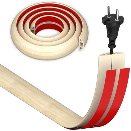 HEMENTEC Canaleta para cables con aspecto de madera autoadhesiva, 3 cm x 1 m, canal de cable para suelo, puente de cables para suelo, flexible PVC, protección para cables de suelo, cubierta plana para