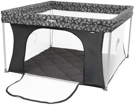 Kidnort Snoen Parque infantil grande, plegable, para interior y exterior, parque para niños, estable, con lados de red, montaje rápido, ahorra espacio, para casa, viajes, color gris oscuro