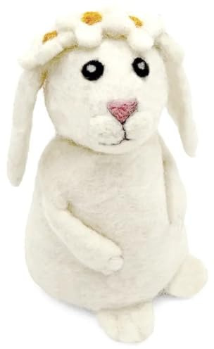 Nepalaya Artisan Community - EW-302 - Eierwärmer, Hase mit Blütenkranz, weiß, Filz, Handarbeit, 14cm x 9cm x 9cm