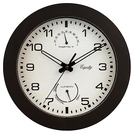 Equity by La Crosse 10 Inch in/Out Brown Wall Clock with Thermometer and Hygrometer (29005)