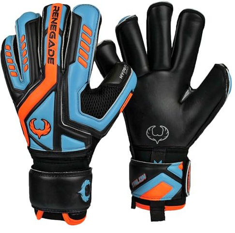 Renegade GK Talon Cyclone 2 Goalie Gloves with Pro-Tek Fingersaves | 4mm Hyper Grip & Duratek | Black, Orange, Blue Goal Keeper Gloves (Size 10, Adult, Mens, Roll Cut, Level 2)
