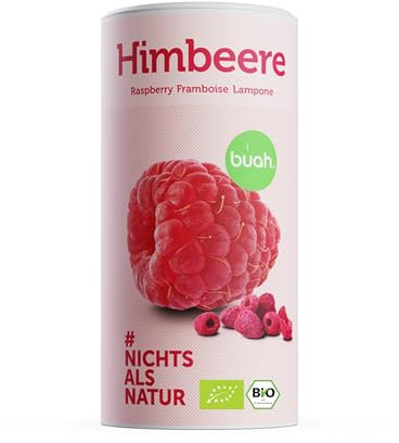 BUAH® Gefriergetrocknete Bio Himbeere | Himbeer-Chips Als Snack, Für Müsli & Desserts | Idealer Süßigkeiten Ersatz | Vegan & ohne Zuckerzusatz | 120g