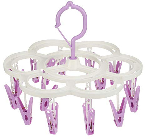 Fanghome Clothespin Rack Laundry Drying Rack,Clothes Hangers with 16 Clips,Clip Hanger Drip Hanger for Drying Underwear,Baby Clothes,Socks,Bras,Towel,Pants,Hat,Scarf,Cloth Diapers,Gloves (Purple)