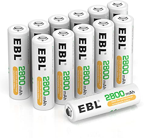 EBL 12PCS AA Piles Rechargeables Haute Capacité- 12 Piles Rechargeables AA LR6 2800Ah 1,2V Ni-MH avec Boîte de Stockage de Piles