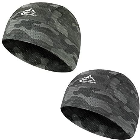 TAGVO Lot de 2 Casquettes Bonnets de Cyclisme Homme, Anti-humidité pour tête de Mort, Chapeau de Course élastique, Doublure de Casque, Couvre-Chef, pour la Course, la randonnée, Moto, Cyclisme,Sport