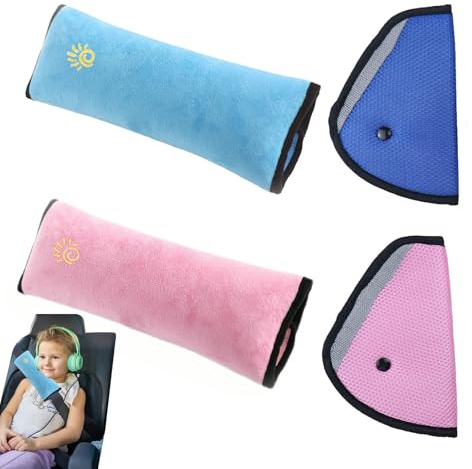 4 PCS Almohadillas para Cinturón Cojín de Coche, Desmontable Almohadillas Protectores de Hombro,Niño Apoyo para la Cabeza la Ayuda del Cuello Almohada Confort Cinturón