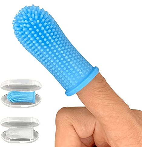 Lot de 2 brosses à dents en silicone pour chien, chat et animal domestique Bleu et blanc