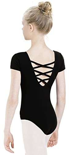 tanzdunsje Ballettanzug Mädchen Ballett Trikot Kinder, Ballett Body TanzBody Turnanzug Gymnastikanzug Trikot für Kinder Damen, 160 Schwarz