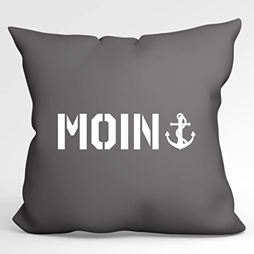 Huuraa Zierkissenbezug Moin Anker Geschenk 40x40cm Steel Grey Baumwolle Moin Anker Dekoration