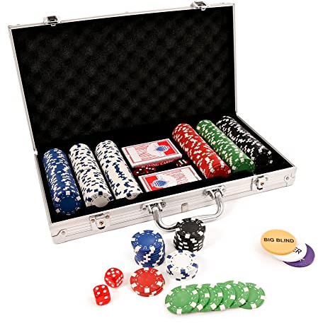 M.Y Texas Hold'em Poker Set - 300 Piece Set in Aluminium Case with 11.5g Heavyweight Poker Chips 2 Decks of Playing Cards Dealer Big Blind and Small Blind Buttons and 5 Dice