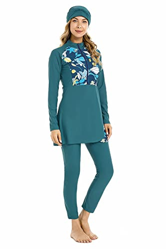 Plus Size Muslimische Bademode Frauen Mild Islamische Bademode Burkini Voll Bedeckt Hijab Top Hosen 3PCS Bademode(3XL,J5)
