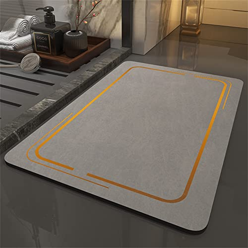 Heeboode Super Absorbent Floor Mat, Badematte Rutschfester Badezimmerteppich Badteppich, Duschvorleger, 100x120cm Schnell Trocknend Pflegeleichte Waschbar Teppich, Bathroom Bath Mat, Grau Gold