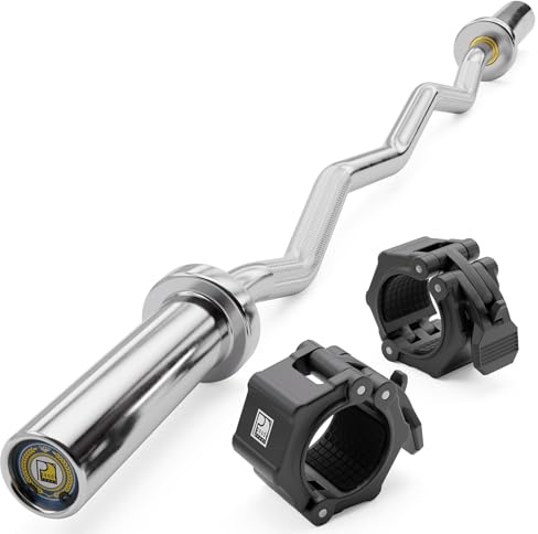 POUDI SPORT 1 Curlstange/SZ Stange Olympische aus verchromtem Stahl 120cm – 10kg | Max. Belastung : 182kg | Ø : 50mm | 2 Schwarze Hantelverschlüsse