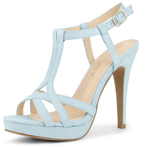 Allegra K Sandalias De Tacón De Aguja Con Plataforma Y Correa En T Para Mujer Cielo azul 36