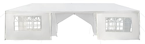 KOMFOTTEU Gazebo da Giardino, 3 x 9 m, con 8 Pareti Laterali, Gazebo Pieghevole in Metallo, Tenda da Birra, con Protezione UV, per Feste, Matrimoni, Bianco