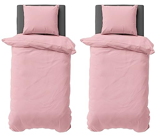 Visaggio Bettwäsche 135x200 cm Mikrofaser Uni Einfarbig 4 teilige Bettbezug Set mit Reißverschluss Rosa