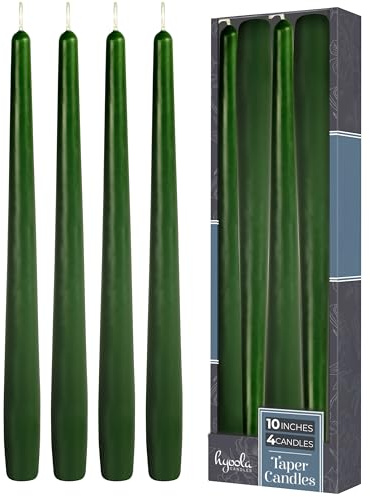 Hyoola Tall Taper Candles - 10 Inch Hunter Green Unscented Dripless Taper Candles - 8 Hour Burn Time - 4 Pack
