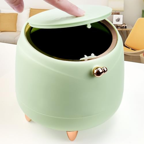 NAROSEBE Mini Mülleimer Tischmülleimer mit Deckel Plastik Süße Mülltonne Klein Büro Bad Kosmetikeimer 15 * 15 * 14cm Mini Abfalleimer Tisch Desktop Mülleimer Papierkorb für Schreibtisch Badezimmer