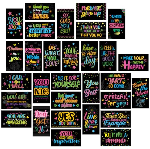 MWOOT 90 Piezas Tarjetas Notas Palabras Inspiradoras, Inspirational Cards, Tarjetas Aliento Felicitación para Regalos Escuela Oficina, Tarjetas Visita Postales Agradecimiento (30 Estilos,Oscuro)