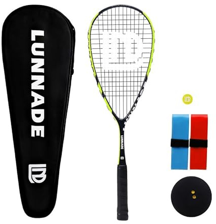 LUNNADE Carbon Squash Racket, Lightweight Tear Drop Squash Racquet with Ball Overgrip Damper and Bag