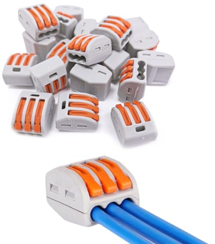 Kabelklemmen Elektro 60 Stück Set Kabelverbinder Klemme mit Betätigungshebel Lüsterklemmen Steckbar 4mm² Leiter Klemme für Feste Kabe 3 Leiter Verbindungsklemme Elektrische Anschlussblöcke