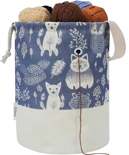 LeCorner Yarn Bag, Large Crochet Bag Organizer, Drawstring Yarn Storage Knitting Bags, Portable Mini Yarn Holder for Crocheting Project, Store Skein Ball, Needles Accessories