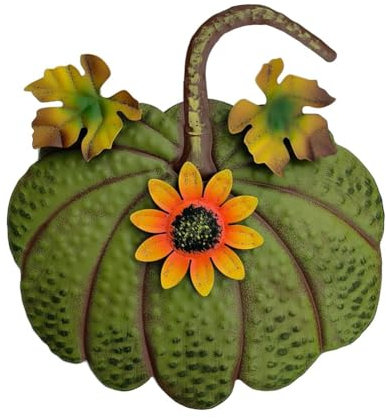 Inkoby Piquet de jardin de citrouille en métal Décoration d'automne Panneau de pieu de courge rustique décoratif Décoration de jardin Vert de Thanksgiving en plein air A