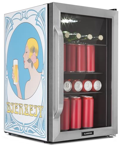 Klarstein Réfrigérateur 70L, Mini réfrigérateur silencieux avec étagères amovibles, porte vitrée & LED, Adapté à l'extérieur, 0-10°C