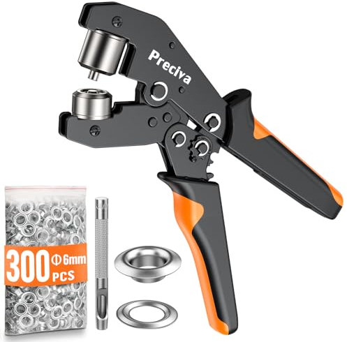 Ösenzange Set, Preciva Ösenzange mit Hebeltechnik zum Kräftesparen Ösenpresse mit 300 Ø6mm Ösen aus gehärtetem Stahl für PVC-Banner, Planen, Karton, Pappe