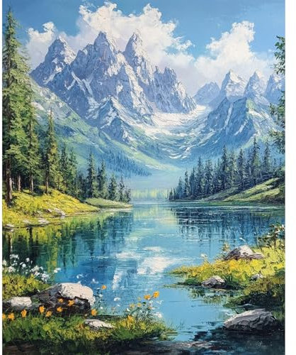 MAXBYE Berge Landschaft Malen Nach Zahlen Erwachsene, Paint by Numbers DIY Handgemalt Ölgemälde Kit Leinwand Acrylfarben Painting für Home Decor Geburtstag Weihnachten Geschenk, Ohne Rahmen 40x50cm