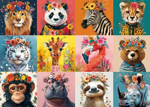 Puzzle für Erwachsene 1000 Teile Zwölf süße Tiere 70 x 50 cm Puzzles für Erwachsene Pädagogisches Spiel Herausforderung Spielzeug 1000 Teile Puzzles für Erwachsene Kinder