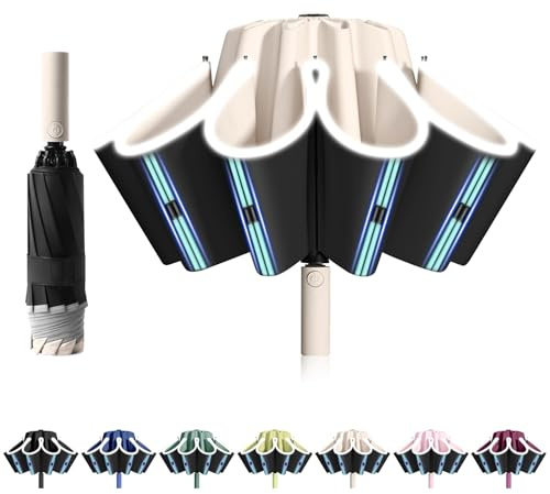 FANSEZQ Stormproof Inverted Umbrella - Automatic Open Close, 40 Ribs Heavy Duty Compact Folding Umbrella, ø 105 Cm Uv Protection Rain Umbrella For Men And Women (Beige)