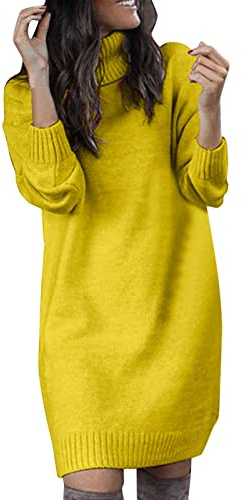 Vestidos de jersey para mujer, cuello alto, línea A, sueltos, de punto, sin botones, amarillo, XXL