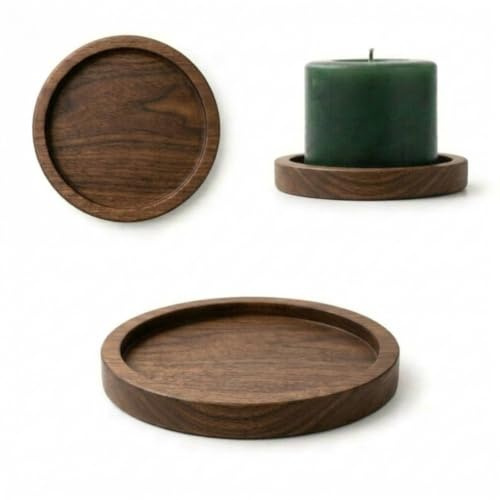 Sabai'ly - 2 Portavelas Elegantes de Nogal sostenible - Ø 10 cm ⇧ 1.3 cm (Borde Recto) - Platos y Soportes para Velas y Posavasos Decorativos, Toque cálido para tu hogar, Candelabros de Madera