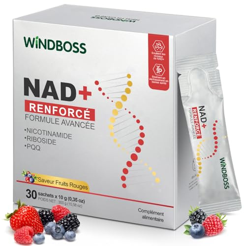 Windboss Liquide à Haute Puissance NAD+ 1000mg, NRHM ULTRA RENFORCÉ & PHYTOSOME DE QUERCÉTINE, TRANS-RESVÉRATROL– Stimule l'Énergie Cellulaire, la Concentration et le Vieillissement Sain