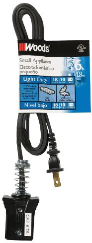 Southwire Appliance Cord with Small Plug - Designed for Heat-Producing Kitchen Appliances - Moisture-Resistant Vinyl Jacket - Black - 6 Foot