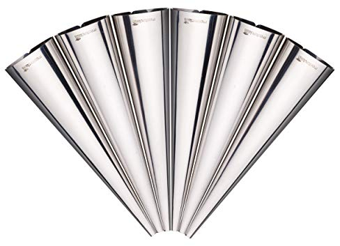 MasterClass Cream Horn Moulds, Stainless Steel, Pro Pastries Cone Shapers, Blister Packed, 6 Piece Set, Silver, 14 cm